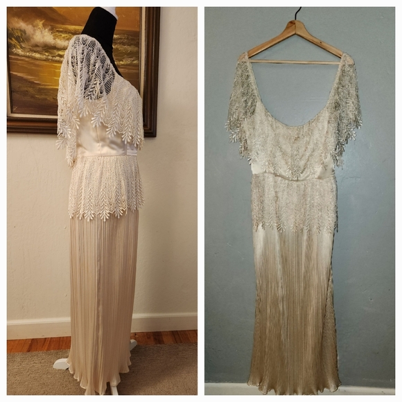 Vintage Ivory Embroidered Fringe Maxi Dress by Lee Jordan - Picture 8 of 16